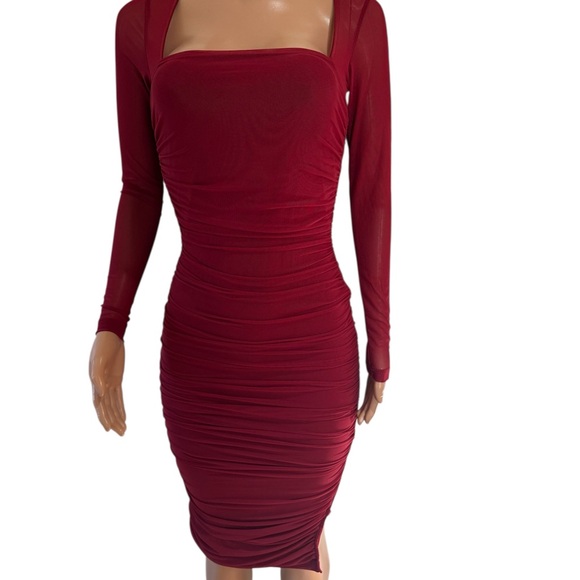 Fashion Nova | Dresses | Fashion Nova Red Ruched Long Sleeve Bodycon Dress  | Poshmark